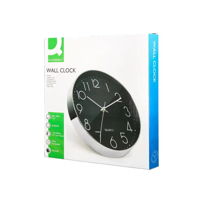 Q-connect Reloj de Pared Analógico Plateado Silencioso 305x305x40mm 6