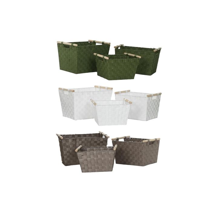 Juego de Cestas Home ESPRIT Verde Gris Crema Madera Polipropileno (3 Piezas) (3 Unidades) 1