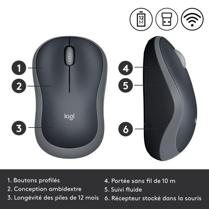 Logitech M185 Ratón Inalámbrico RF Plug & Play con Nano Receptor USB, Diseño Ergonómico, Batería hasta 1 Año, Gris 3 Logitech M185 Ratón Inalámbrico RF Plug & Play con Nano Receptor USB, Diseño Ergonómico, Batería hasta 1 Año, Gris 3