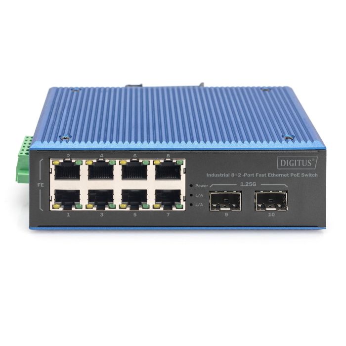 Digitus Switch Industrial Fast Ethernet PoE 8+2 Puertos No Administrado 10/100 Mbps con Montaje en Carril DIN para Entornos Extremos 1