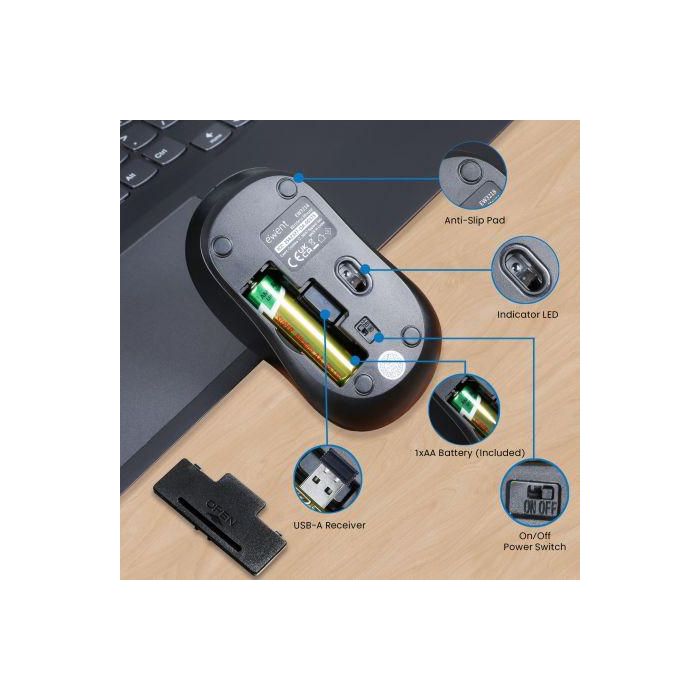 Ewent EW3218 Ratón óptico inalámbrico con clics silenciosos, 800-1600 DPI, receptor USB-A nano, 4 botones, ambidiestro, negro, pilas AA incluidas. 4 Ewent EW3218 Ratón óptico inalámbrico con clics silenciosos, 800-1600 DPI, receptor USB-A nano, 4 botones, ambidiestro, negro, pilas AA incluidas. 4