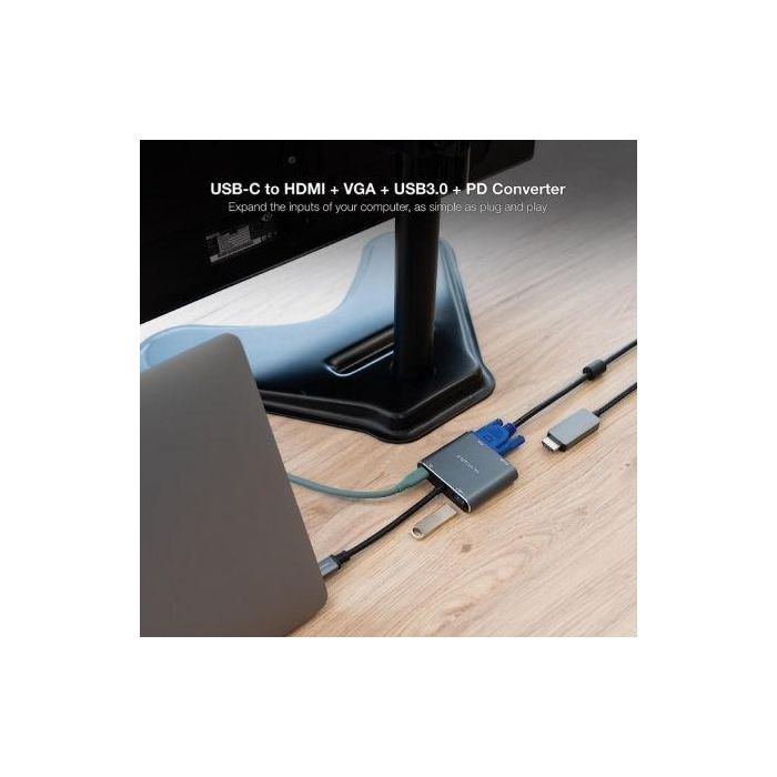 Nano Cable 10.16.4304 Conversor USB-C Macho a HDMI 4K Hembra, VGA Hembra, USB-C PD Hembra, USB Hembra, 15cm, Gris 2