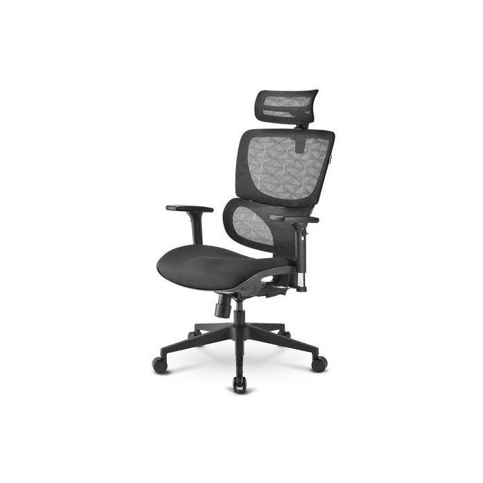 Sharkoon OfficePal C30 Silla de Oficina Ergonómica, Asiento Tela, Respaldo Malla, Negro, Reposabrazos 3D, 120kg