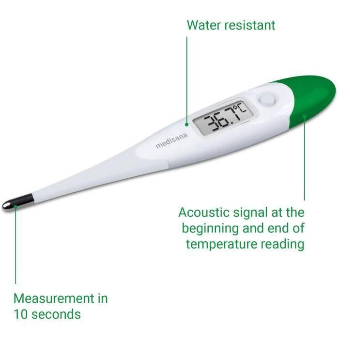 Termómetro flexible TM 700 medisana, digital, Oral, Axilar, Rectal. Alarma sonora, resistente al agua. Dispositivo médico certificado 4