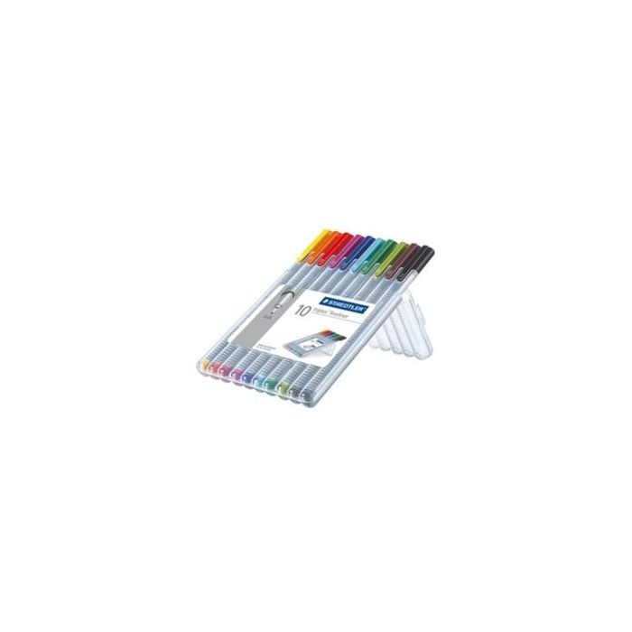 Staedtler Estuche 10 Rotuladores Triplus Fineliner 334, Colores Surtidos, Punta 0.3 mm, Antisecado
