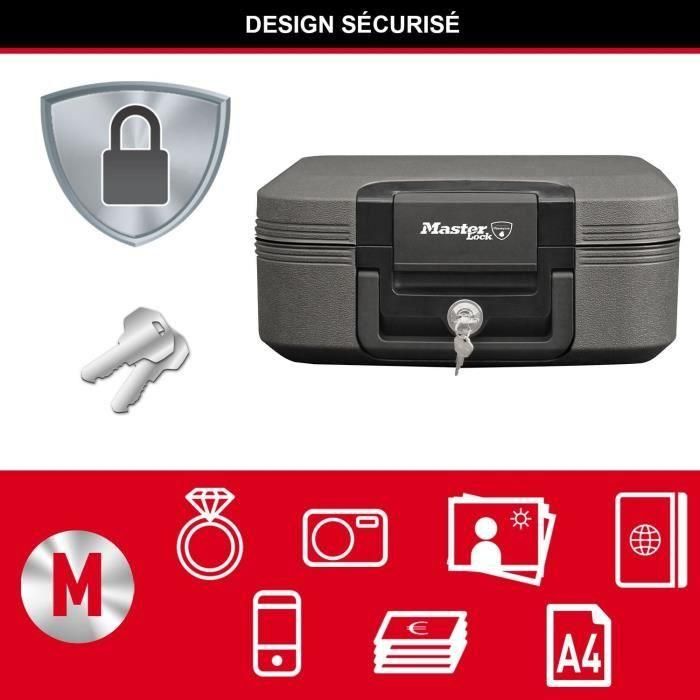 Master Lock Caja fuerte ignífuga 7.8 litros con protección para soportes multimedia, alta resistencia al fuego y cerradura de llave, negra. 4 Master Lock Caja fuerte ignífuga 7.8 litros con protección para soportes multimedia, alta resistencia al fuego y cerradura de llave, negra. 4