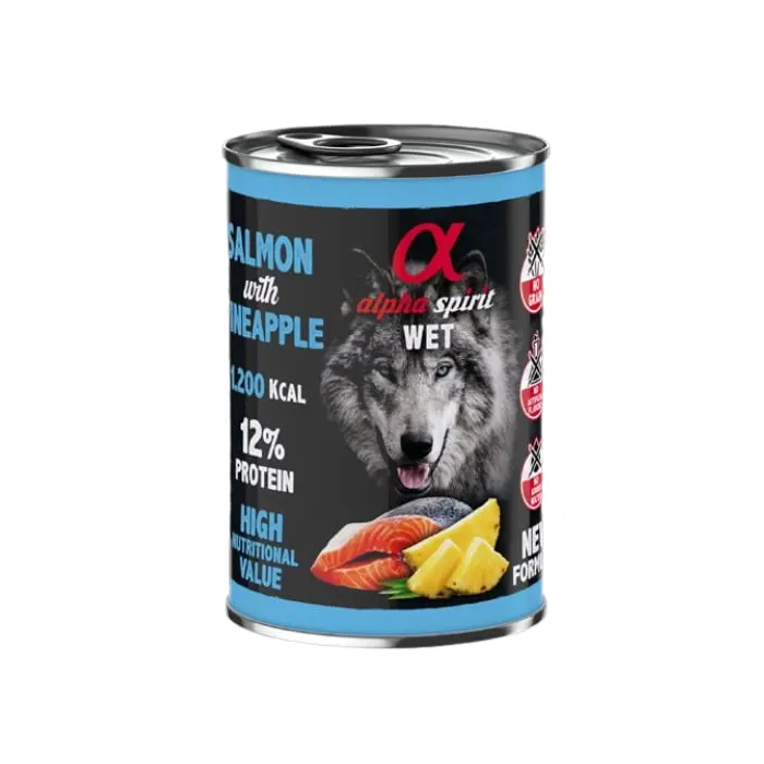 Alpha Spirit Alimento Húmedo para Perros Adultos con Salmón y Piña Lata 6x400 gr
