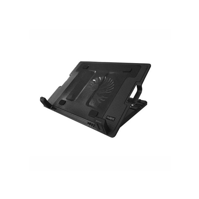 Ewent EW1258 Base de Enfriamiento Plegable para Portátil 17" con Ventilador Silencioso 1000 RPM, 2x USB, Multiángulo - Negro