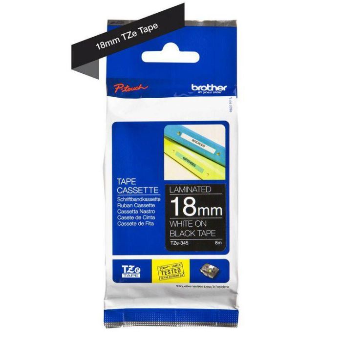 Brother Cinta Laminada Blanca sobre Negra 18mm x 8m Ultra Duradera y Resistente a Agua, Químicos y Rayos UV, Interior/Exterior 2 Brother Cinta Laminada Blanca sobre Negra 18mm x 8m Ultra Duradera y Resistente a Agua, Químicos y Rayos UV, Interior/Exterior 2
