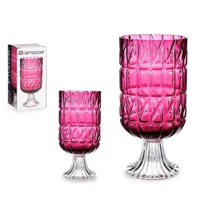 Jarrón de Cristal Tallado Rosa Oscuro Giftdecor 13x26.5x13 cm (6 Unidades)