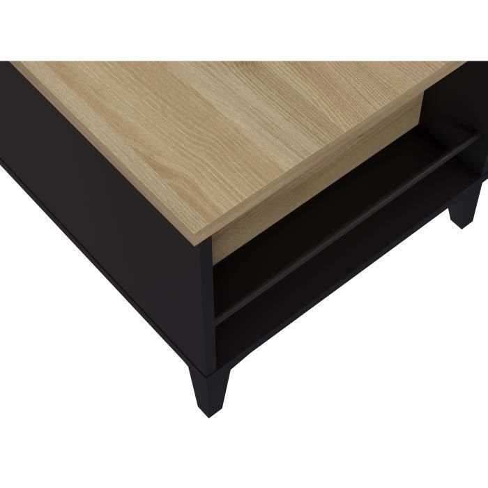 Mesa de centro con tapa elevable - Decoración de roble y negro - L 100 x P 50/72 x H 42/55 cm 4