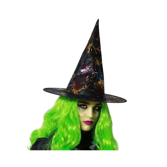 Sombrero De Bruja De Punta Con Telaraña Multicolor Brillante para Halloween