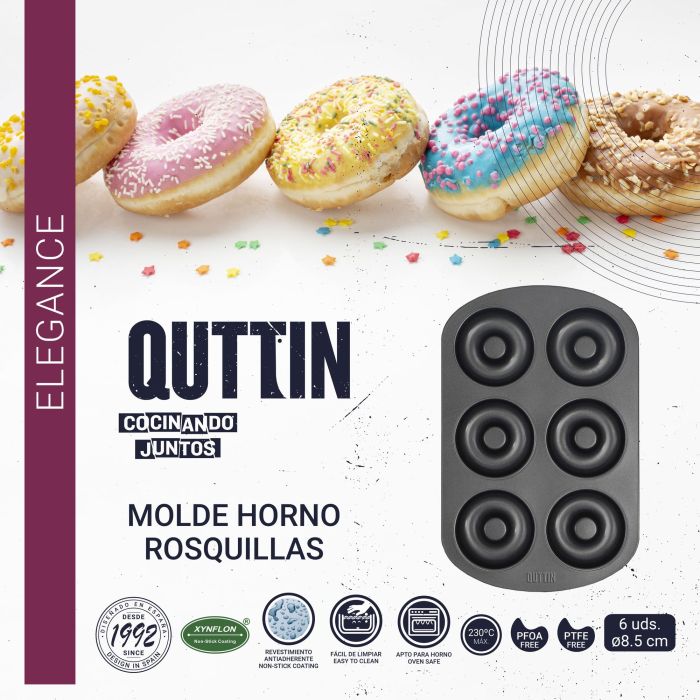 Molde para horno de rosquillas 6 unidades 8.5 cm Quttin (12 Unidades) 10 Molde para horno de rosquillas 6 unidades 8.5 cm Quttin (12 Unidades) 10