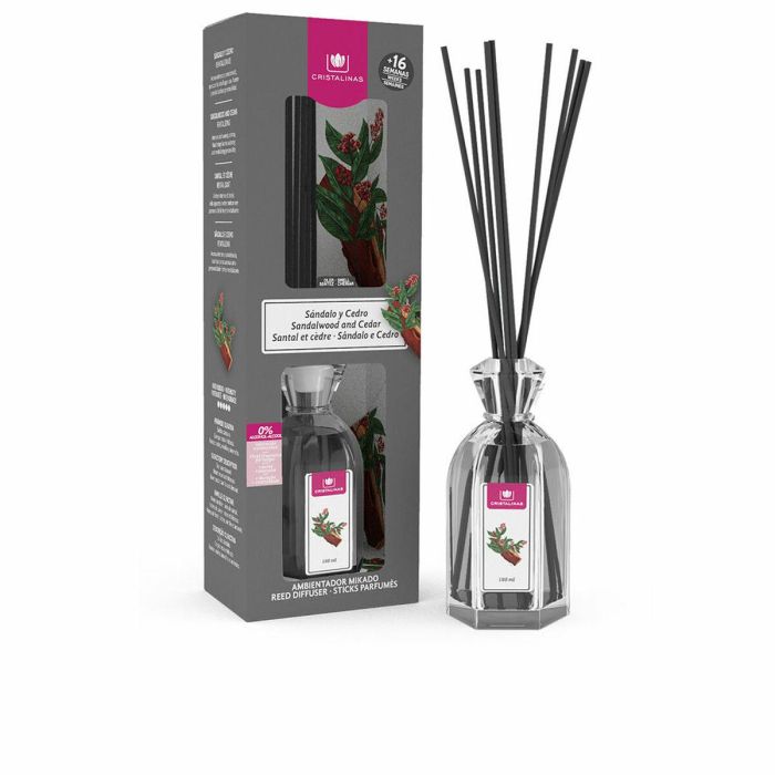 Cristalinas Ambientador Mikado Sándalo y Cedro - Fragancia de Hogar 0% Alcohol 180 ml con Aroma Envolvente y Duración de +8 Semanas