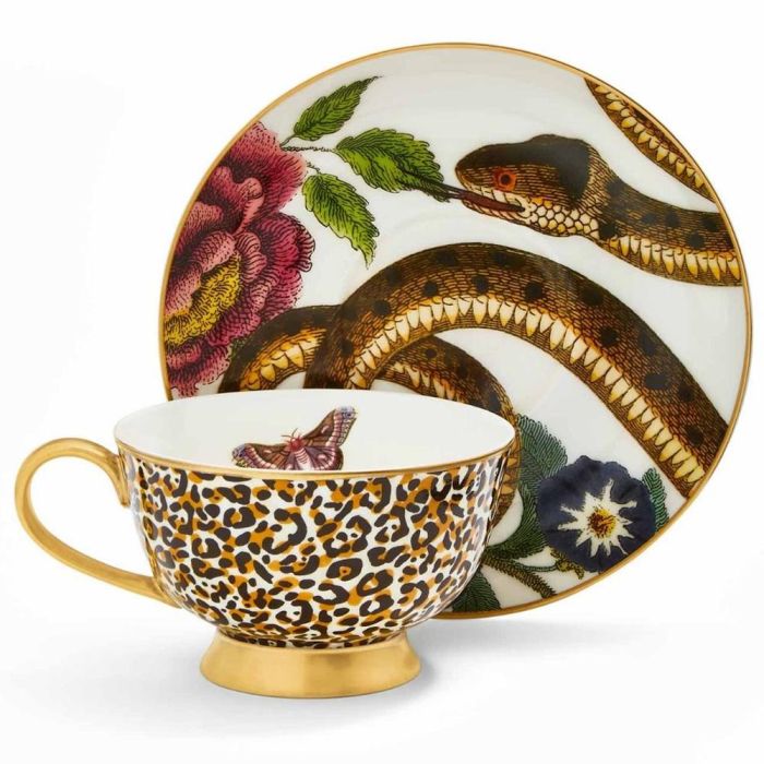 Spode Taza Té con Plato 200 Ml Creatures Leopardo Oro 22k 2