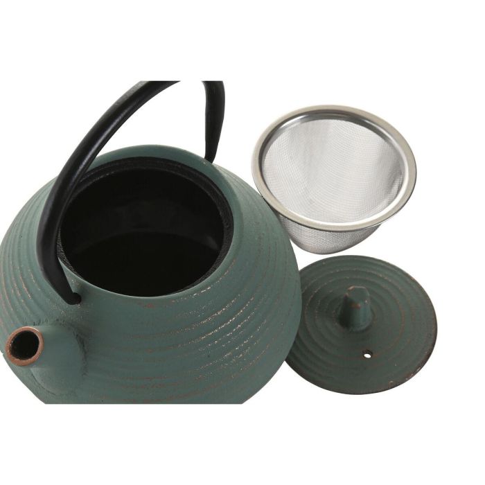 DKD Home Decor Tetera Oriental de Hierro Colado e Inox, Apta para Gas y Lavavajillas, 400ml, Verde y Naranja (2 Unidades) 1