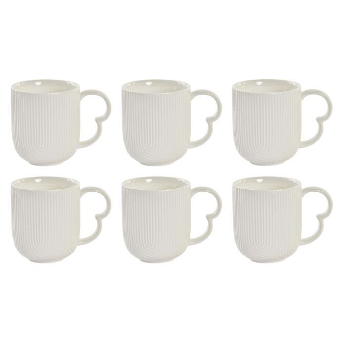 DKD Home Decor Taza Cerámica Blanco y Natural 18x18x31 cm Set de 4 Piezas (2 Unidades) 1