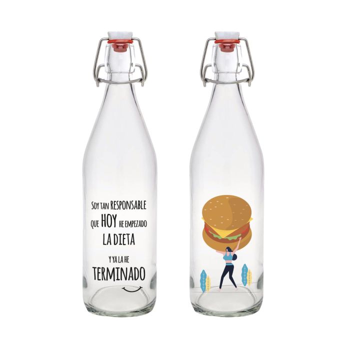 Botella de Vidrio Decorada con Chistes 1L - La Me by Inde (12 Unidades) 11