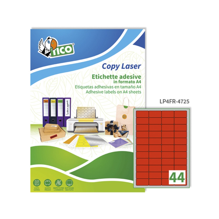 Avery Etiqueta Adhesiva Tico Roja Fluorescente Permanente FSC Láser/Inkjet/Fotocopia 47,5x25,5 mm Caja 3080 Unidades 1