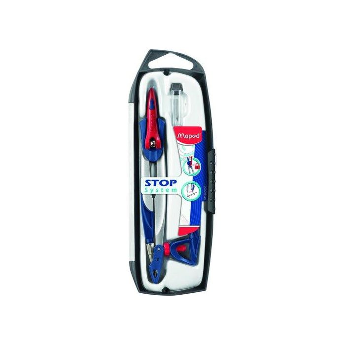 Maped Compás Stop System con Adaptador, Estuche de 3 Piezas