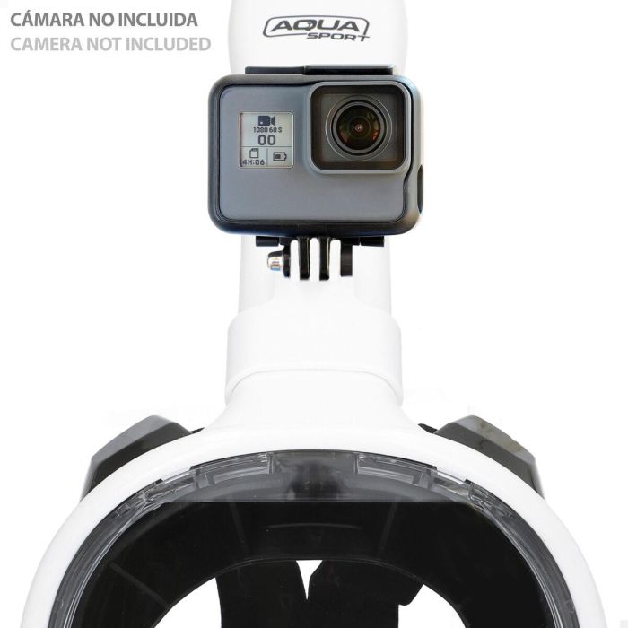 Máscara de Snorkel con Soporte para Cámara Deportiva AquaSport Azul Blanco (4 Unidades) 5 Máscara de Snorkel con Soporte para Cámara Deportiva AquaSport Azul Blanco (4 Unidades) 5