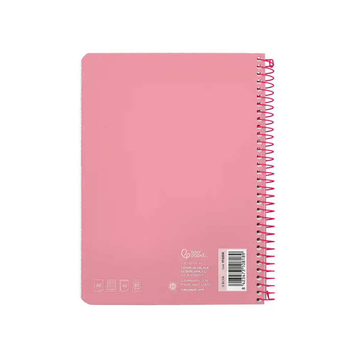 Liderpapel Cuaderno Espiral Witty Tapa Dura A5 80 Hojas 90gr Cuadro 4mm Rosa 2