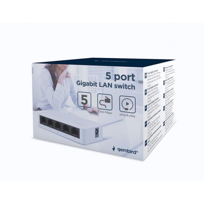 GEMBIRD Switch de Red 5 Puertos Gigabit LAN Ethernet RJ45
