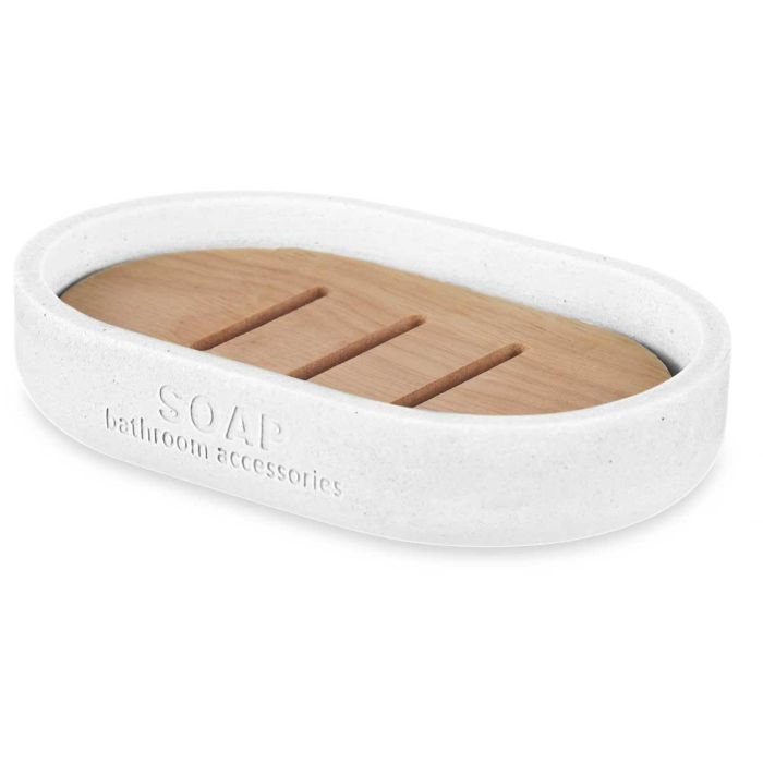 Jabonera de Resina y Bambú Blanco Berilo 12.5x2.5x8.5 cm (6 Unidades) 1