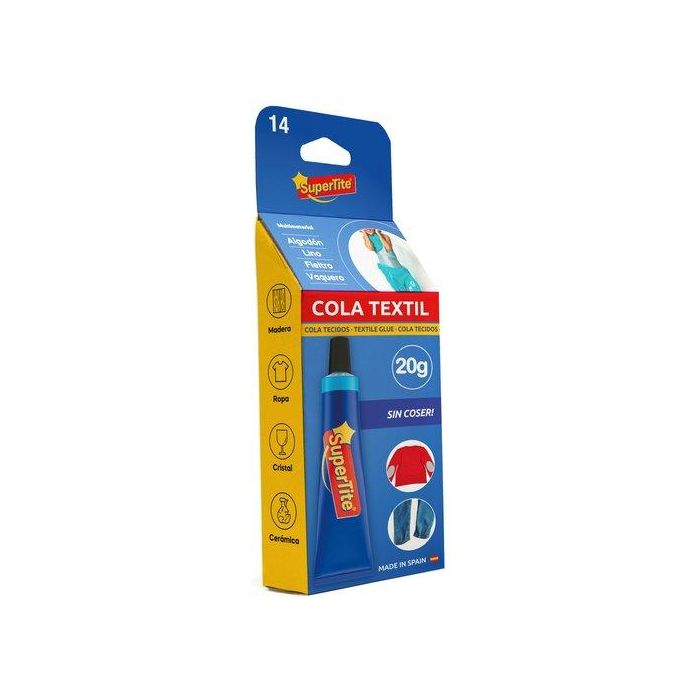 Supertite A2414 Adhesivo Especial para Tejidos (Algodón, Lino, Fieltro, Jeans, Sintéticos <60%), Cuero y Madera, 20g