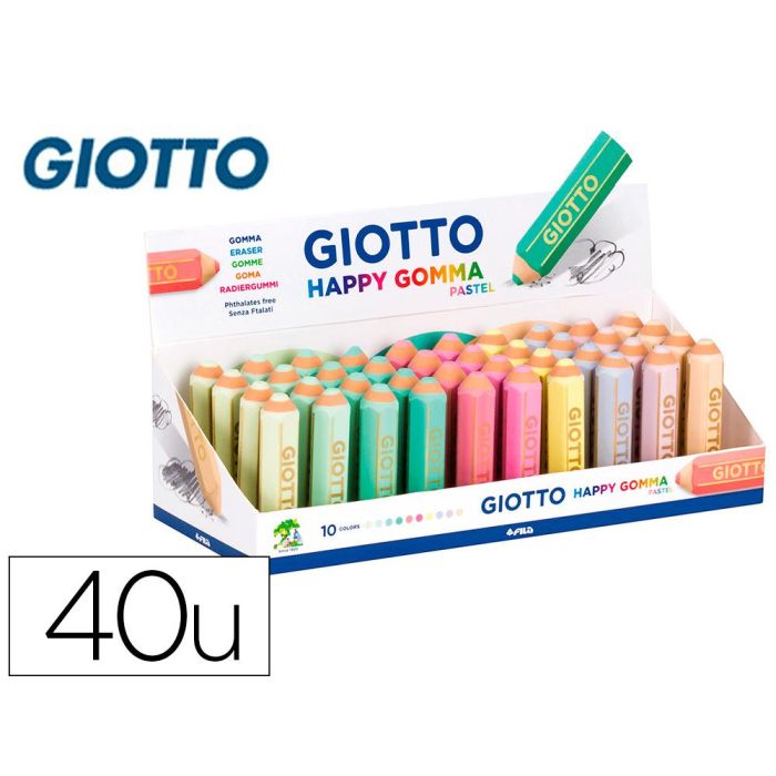 Goma De Borrar Giotto Happy Gomma Pastel Forma De Lapiz 40 unidades