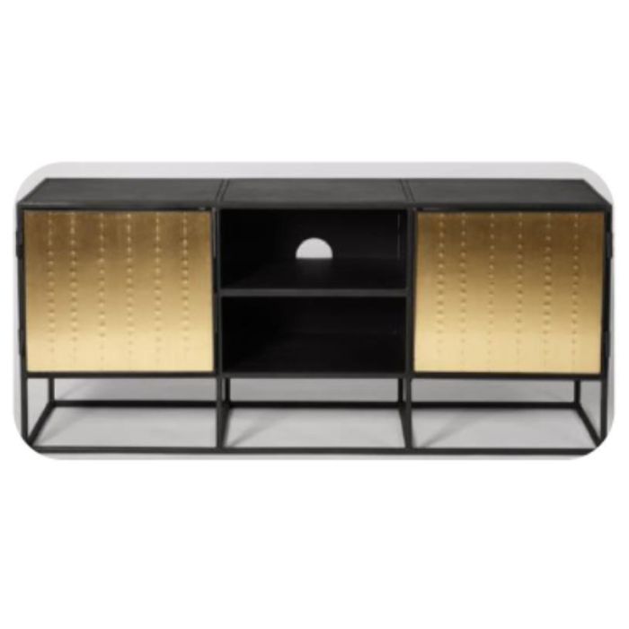 DKD Home Decor Mueble TV Negro Dorado de Madera y Metal, 120x37x50 cm