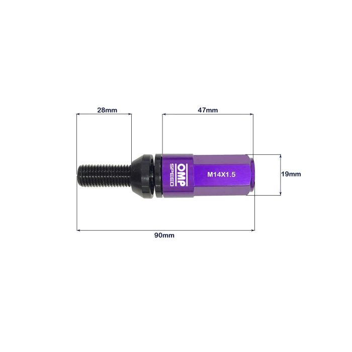 Omp Juego 20 Tornillos Rueda Aluminio M14x1.5 Llave 17-19 Largo 28mm Protector Morado OMPS09981411 1