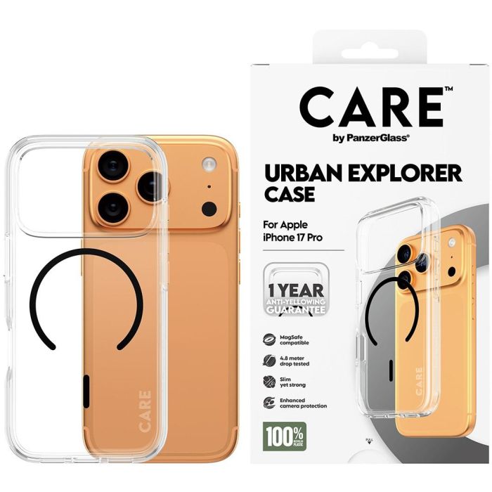 PanzerGlass CARE Flagship Clear Urban Explorer Funda Transparente Negro MagSafe para iPhone 17 Pro 1