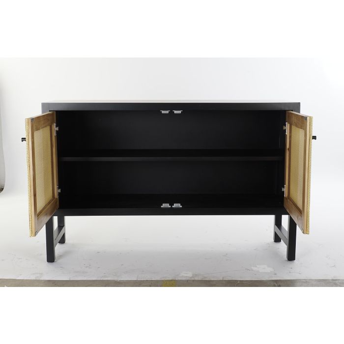 DKD Home Decor Buffet Balines Aparador Mueble Auxiliar de Ratan y Abeto Negro Natural con 2 Puertas y 1 Estantería 120x38x76 cm 2 DKD Home Decor Buffet Balines Aparador Mueble Auxiliar de Ratan y Abeto Negro Natural con 2 Puertas y 1 Estantería 120x38x76 cm 2