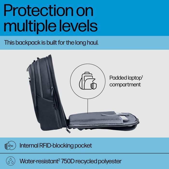 HP Mochila para portátil de 17 pulgadas Travel Plus 30L, Compañero de Viaje, Múltiples Compartimentos para Organización 5