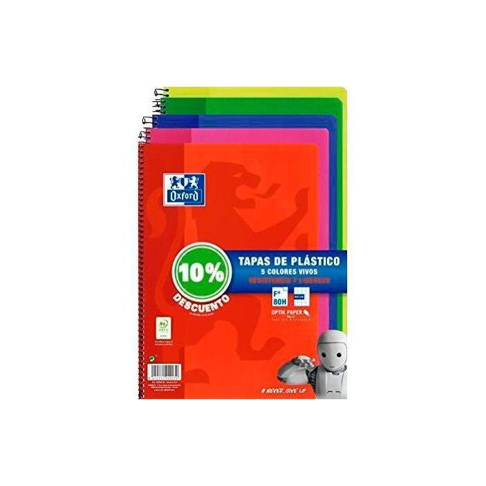 Oxford Cuaderno Espiral 80H Folio 4x4 mm C-Margen Tapa De Plástico Pack 5 Ud 10% Dto C-Surtidos Vivos Oxford Cuaderno Espiral 80H Folio 4x4 mm C-Margen Tapa De Plástico Pack 5 Ud 10% Dto C-Surtidos Vivos