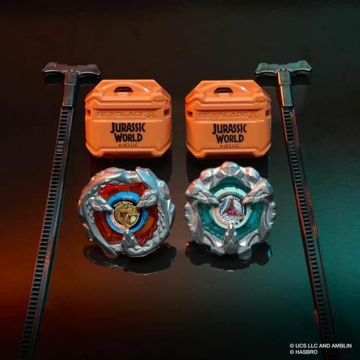 Hasbro Beyblade X HASG1898ES0 Jurassic World T. Rex vs. Mosasaurus, 2 peonzas de competición, 2 lanzadores, a partir de 8 años 12
