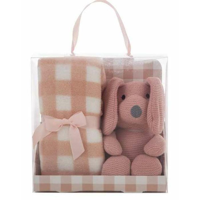Set caja manta cuadros 90 x75 cm rosa palo + perro 26 cm 1 Set caja manta cuadros 90 x75 cm rosa palo + perro 26 cm 1