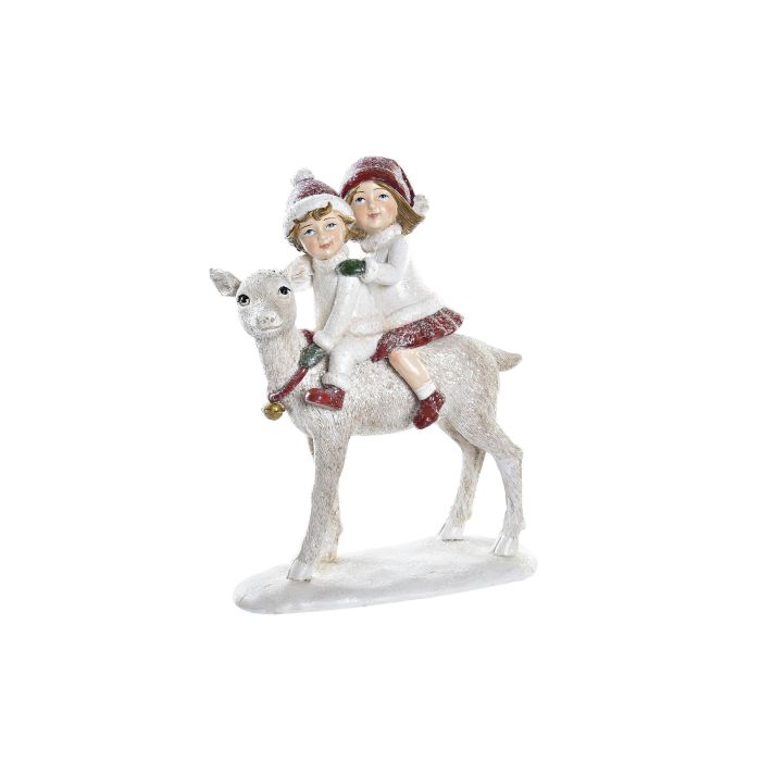 DKD Home Decor Figura Decorativa de Navidad Tradicional con Niños, de Resina - Colores Blanco y Rojo - L7 x An16 x Al20.5 cm