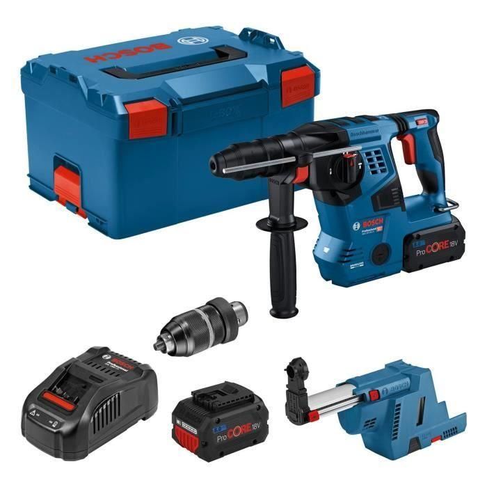 Taladro percutor Bosch Professional GBH 18V-28CF con aspirador GDE 18V-16, 2 baterías ProCore 8.0Ah, Cargador, en Lboxx - Taladro percutor Bosch Professional GBH 18V-28CF con aspirador GDE 18V-16, 2 baterías ProCore 8.0Ah, Cargador, en Lboxx -