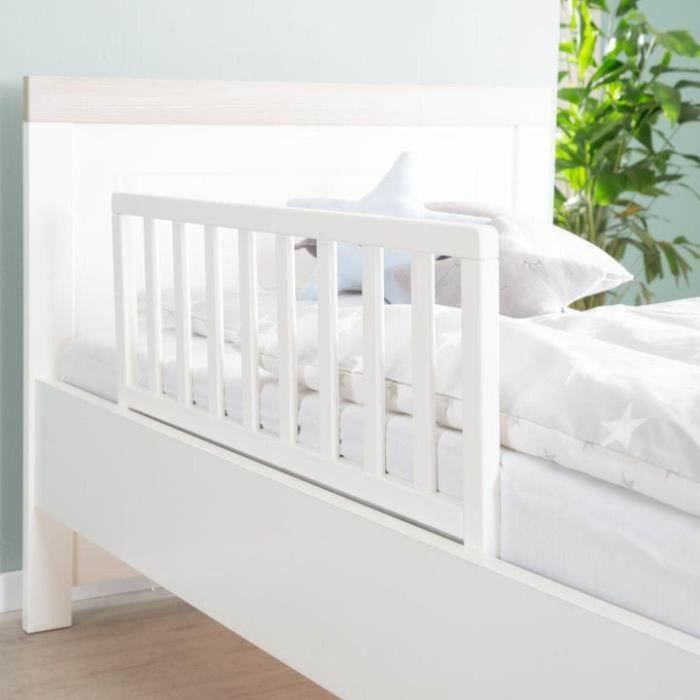 Roba Barandilla de Cama de Madera 90 cm - Protección Anticaída Segura para Bebés y Niños - 18 Meses a 5 Años - Blanco 2
