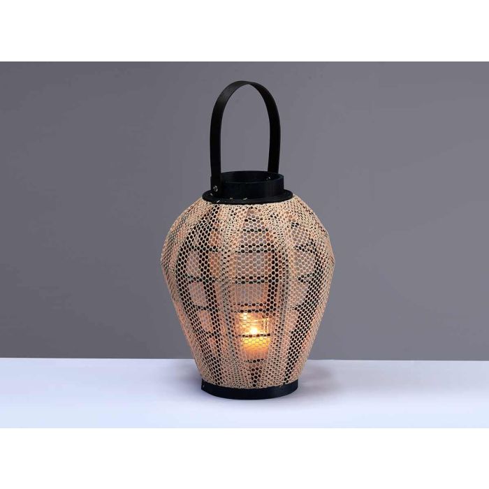 Farol Portavela Asa Cónico Giftdecor 25x30x25 cm - Tela, Madera, Vidrio - Beige/Negro (2 Unidades) 3 Farol Portavela Asa Cónico Giftdecor 25x30x25 cm - Tela, Madera, Vidrio - Beige/Negro (2 Unidades) 3