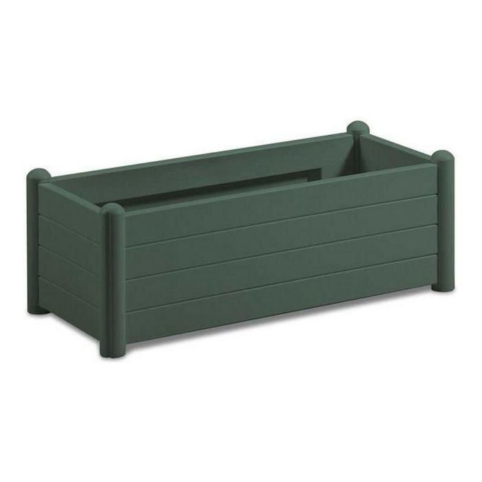 Stefanplast Caja de flores rectangular con acabado de madera, 100 cm Largo x 43 cm Ancho x 35 cm Alto, 80 Litros, Verde Oscuro