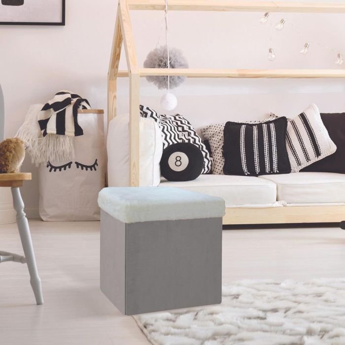 Home Deco Kids Caja-Puf Plegable Gris/Blanco con Pelo de Imitación para Decoración y Almacenamiento 38x38x38 cm 1 Home Deco Kids Caja-Puf Plegable Gris/Blanco con Pelo de Imitación para Decoración y Almacenamiento 38x38x38 cm 1
