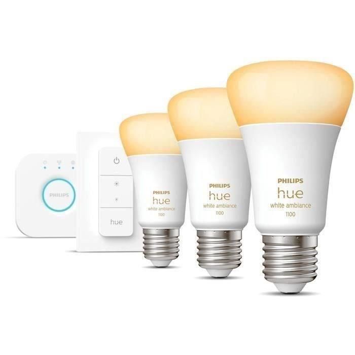 Kit de inicio de bombilla LED inteligente PHILIPS Hue White Ambiance - E27 x3 y control remoto Hue 2 Kit de inicio de bombilla LED inteligente PHILIPS Hue White Ambiance - E27 x3 y control remoto Hue 2