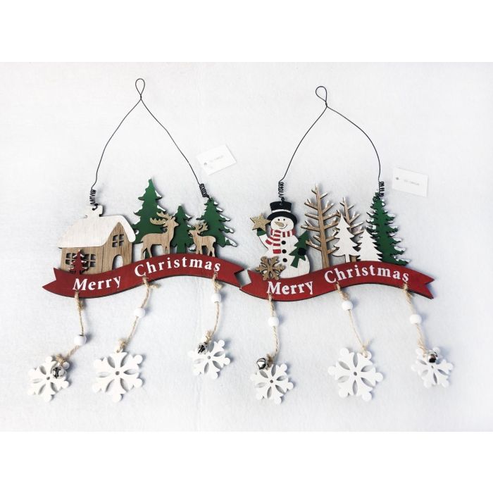 DKD Home Decor Decoración Colgante Navidad Tradicional de Madera Surtido Rojo Verde Blanco 2x35x20 cm (12 Unidades)