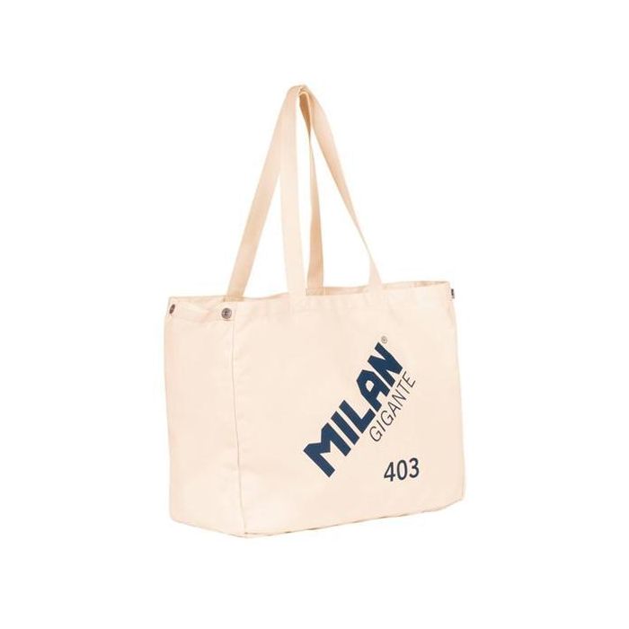 Milan 403 Tote Bag Grande Beige de Algodón, 40 Litros, con Bolsillos y Ajuste Magnético. Colección Gigante