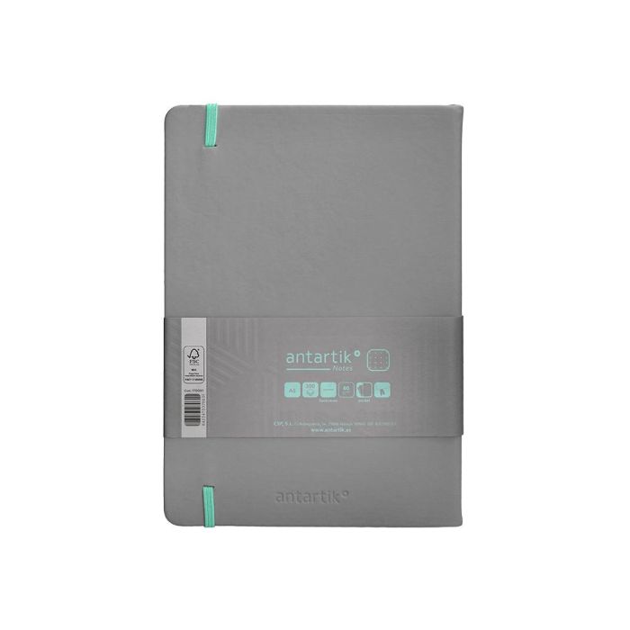 Cuaderno Con Gomilla Antartik Notes Tapa Dura A5 Hojas Puntos Gris Y Turquesa 100 Hojas 80 gr Fsc 2