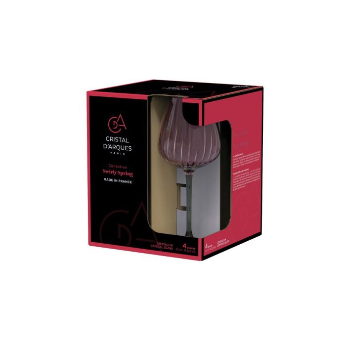 Cristal d'Arques Copas Swirly Spring - Pack 4 Copas de Cristal Rosa, 47 cL, Fabricado en Francia, Libre de Cadmio y Plomo 5