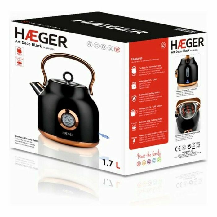 Hervidor y Tetera Eléctrica Haeger EK-22B.024A Negro Acero Inoxidable 2200 W 1,7 L 1